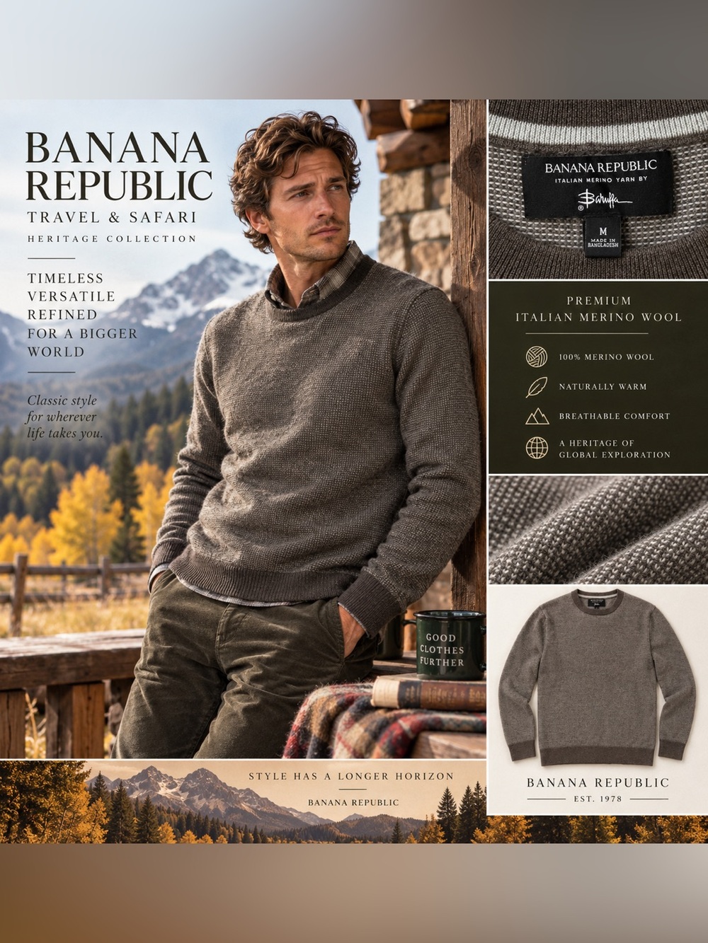 Banana Republic Men’s Crewneck Sweater — Taupe/Brown